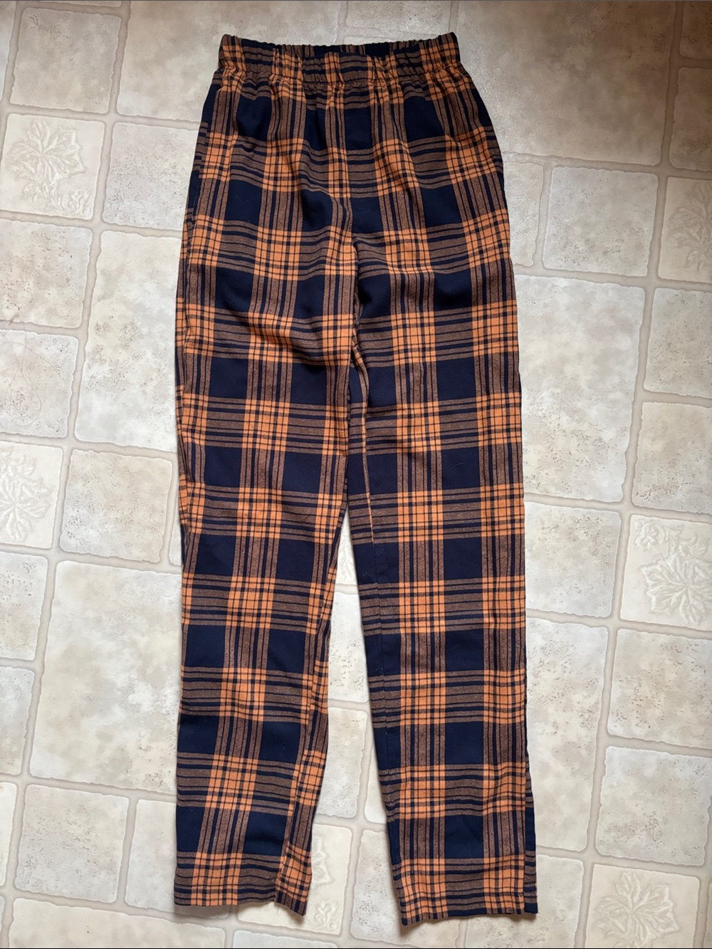 American Tall Men’s Small Tall (ST) Navy Blue & Orange Plaid Pants with Pockets
